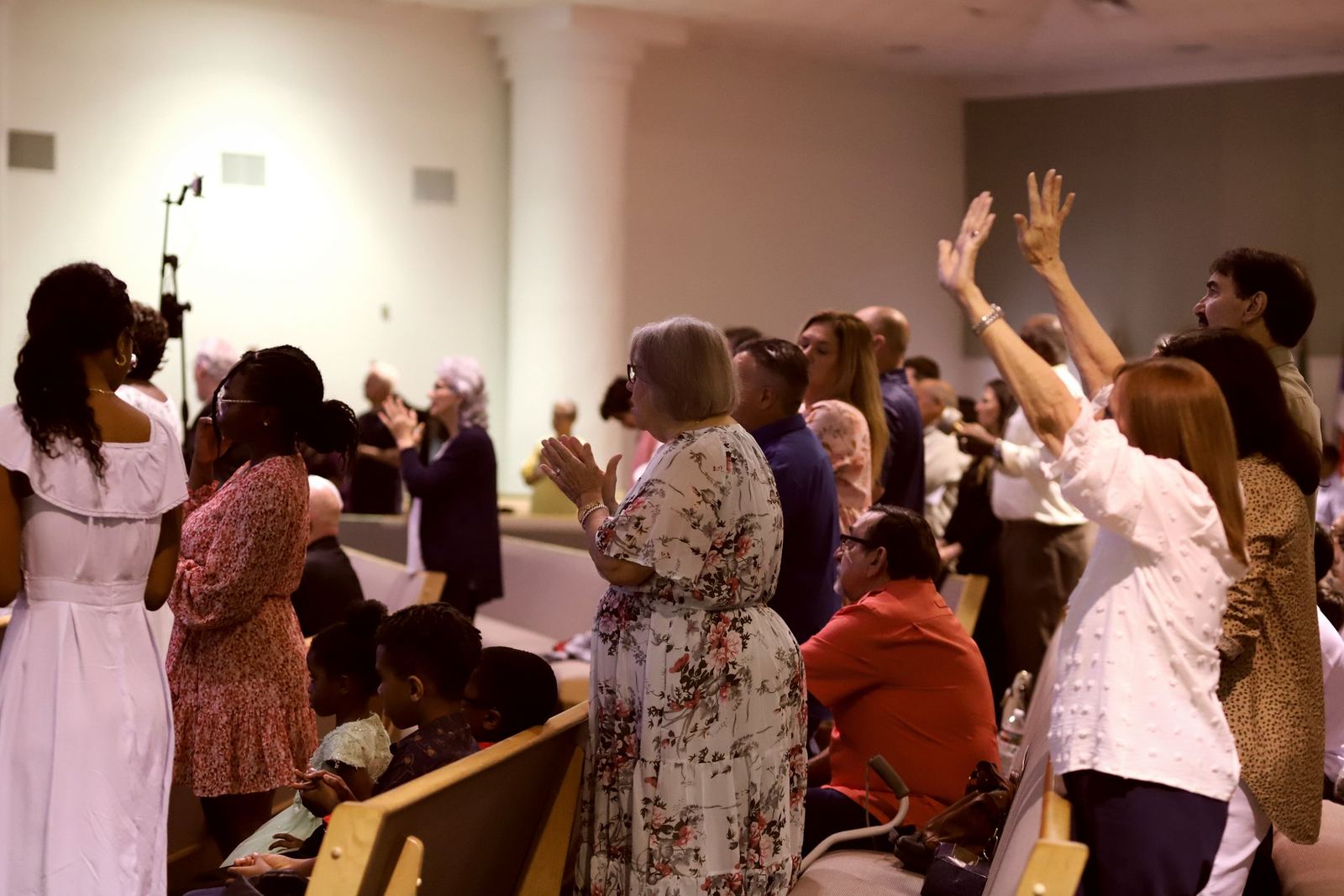 The congregation worshipping on a Sunday morning