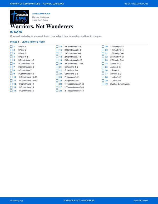 90-day Warriors, Not Wanderers reading plan PDF